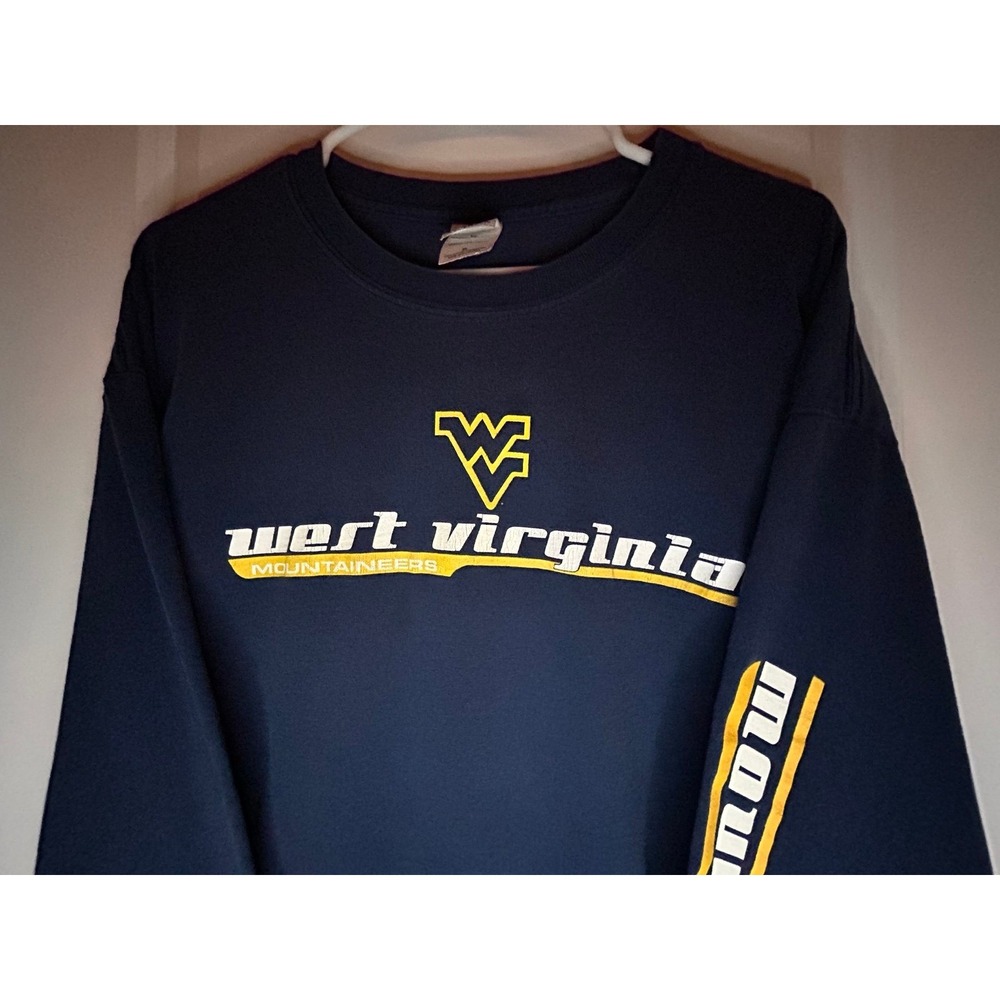 Vintage Y2k West Virginia Mountaineers Graphic Navy‎ Blue Long Sleeve T-Shirt